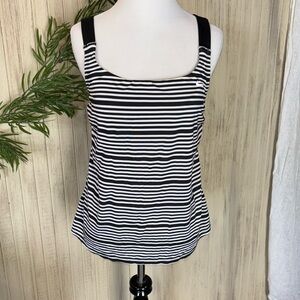 Nike Striped V-Back Tankini Top, Removable Soft Cups, Wide Straps, Medium, EUC